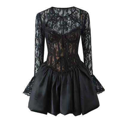 Lace Suspender Skirt Lace Strap Lace Cardigan Three-piece Set